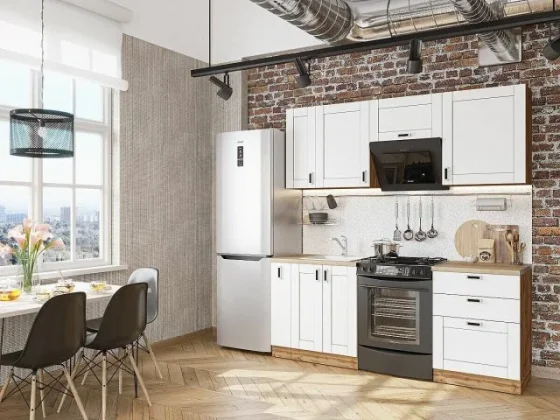 Готовый кухонный гарнитур кухня 2 метра Лофт-05 2140*2000*600 Super White